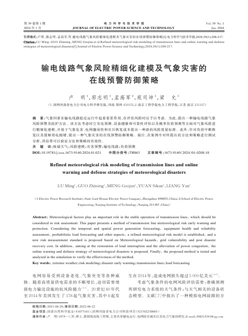 输电线路气象风险精细化建模及气象灾害的在线预警防御策略