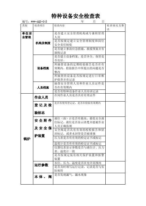 特种设备安全检查表