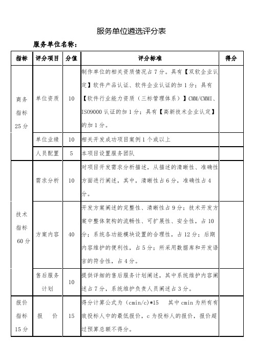 服务单位遴选评分表【模板】