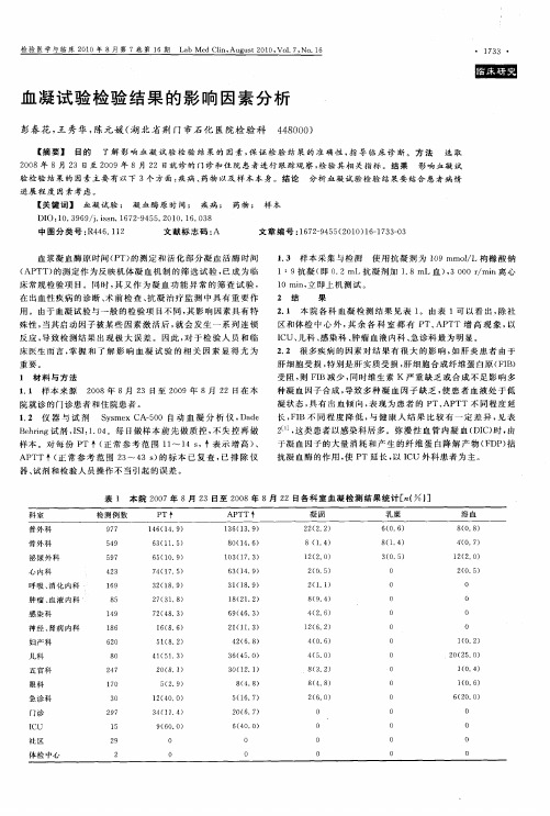 血凝试验检验结果的影响因素分析