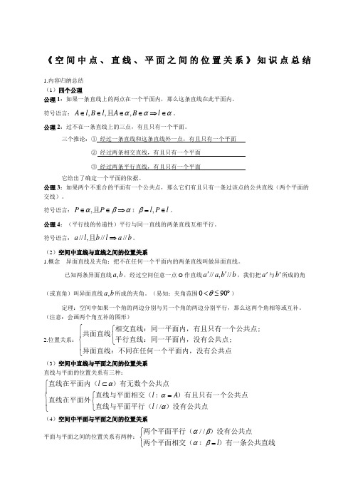 空间中点直线平面之间的位置关系知识点总结