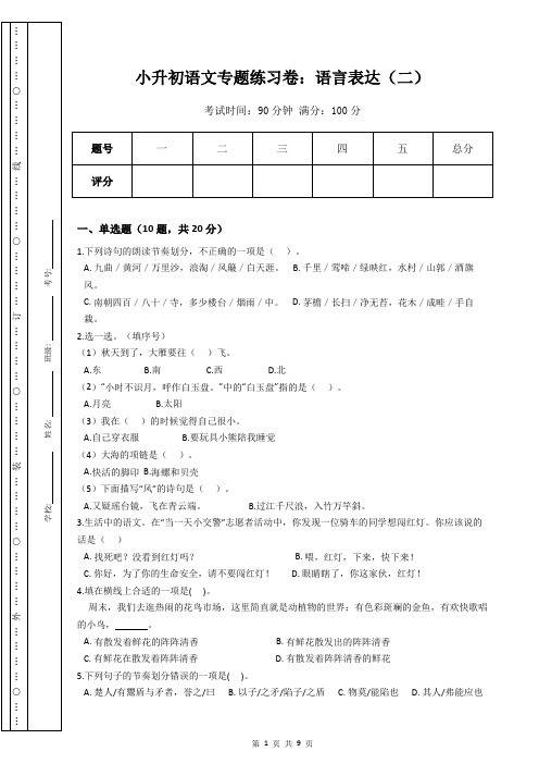 小升初语文专题练习卷：语言表达(二)