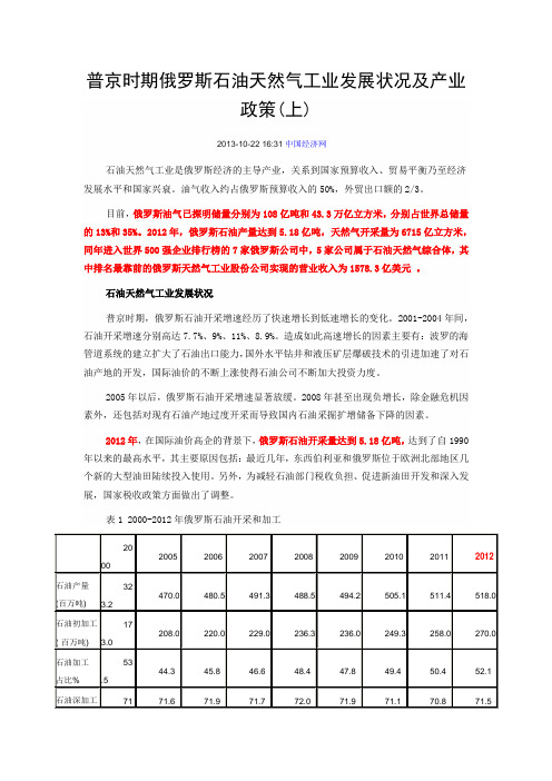 俄罗斯石油天然气工业发展状况及产业政策