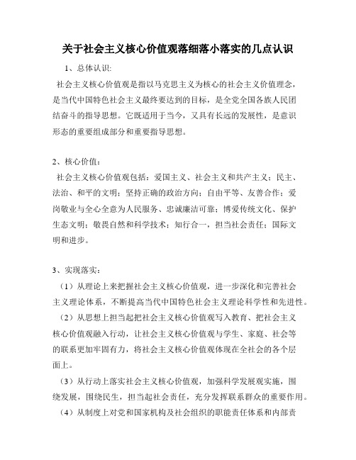 关于社会主义核心价值观落细落小落实的几点认识