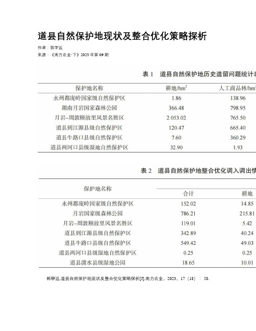 道县自然保护地现状及整合优化策略探析