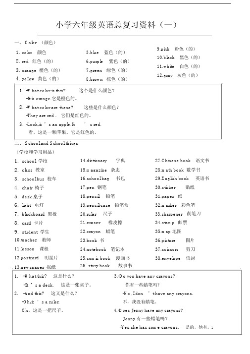 (完整)小学六年级英语总复习资料(开心英语版).doc