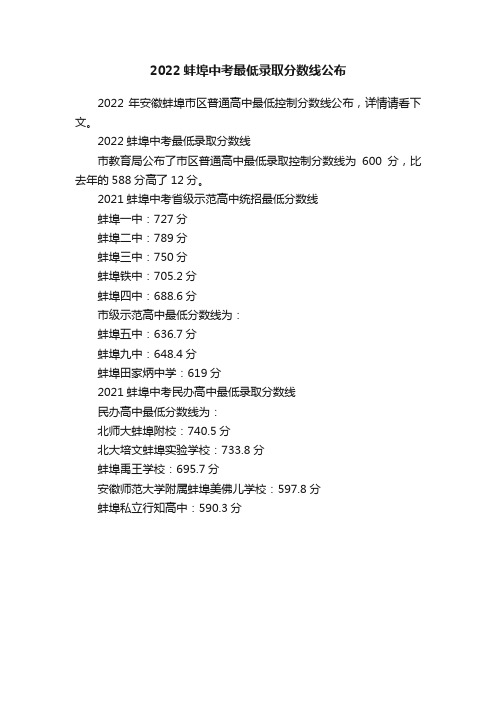 2022蚌埠中考最低录取分数线公布