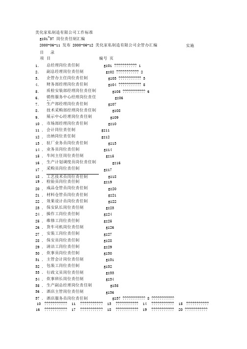 家具厂岗位职责