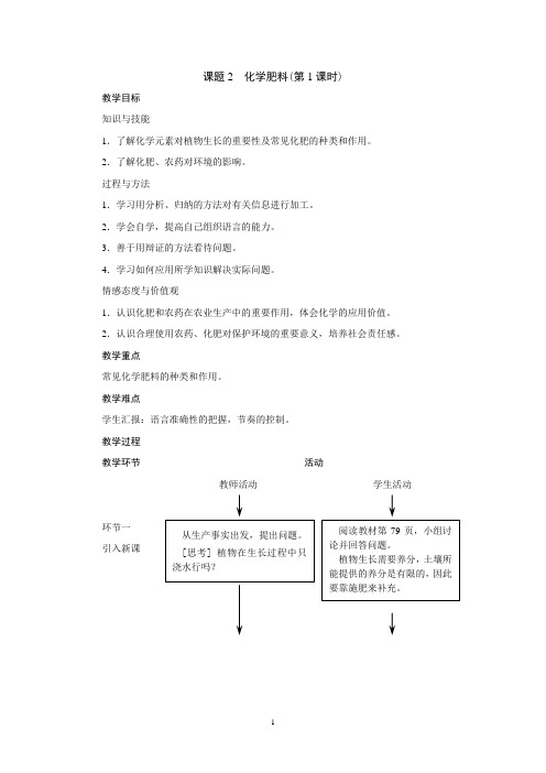 课题2  化学肥料(第1课时)-人教优质课教学设计精品