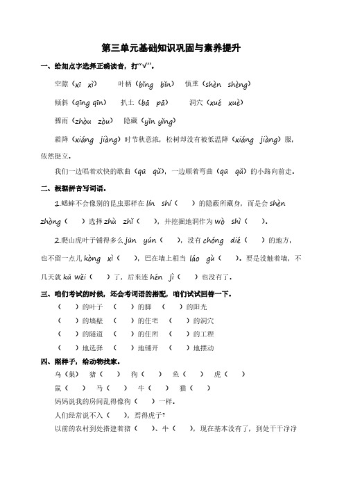 四年级语文上册第三单元 基础知识巩固与素养提升卷(含答案)