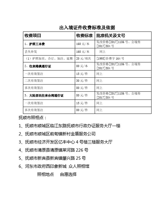 出入境证件收费标准及依据