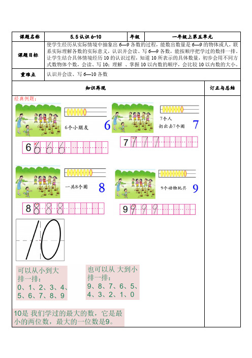 苏教版数学一年级上册 5.5 认识6-10 试题(讲解+巩固精练)(含答案)