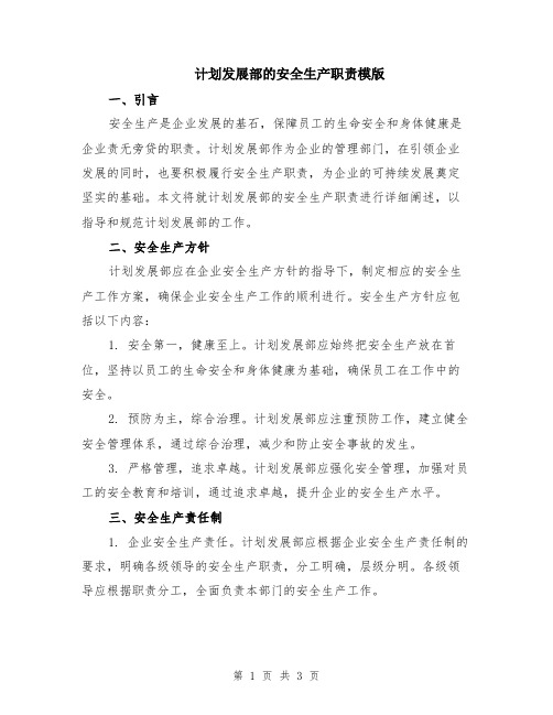 计划发展部的安全生产职责模版