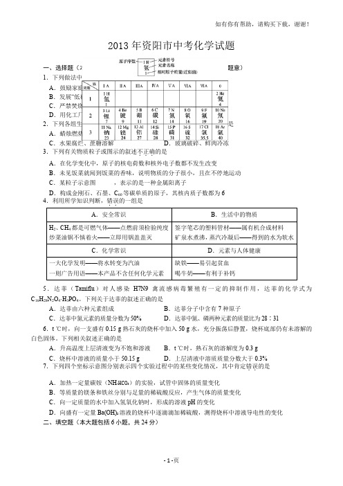 资阳市中考化学试题