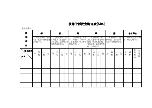 干部民主测评表有试用期干部用