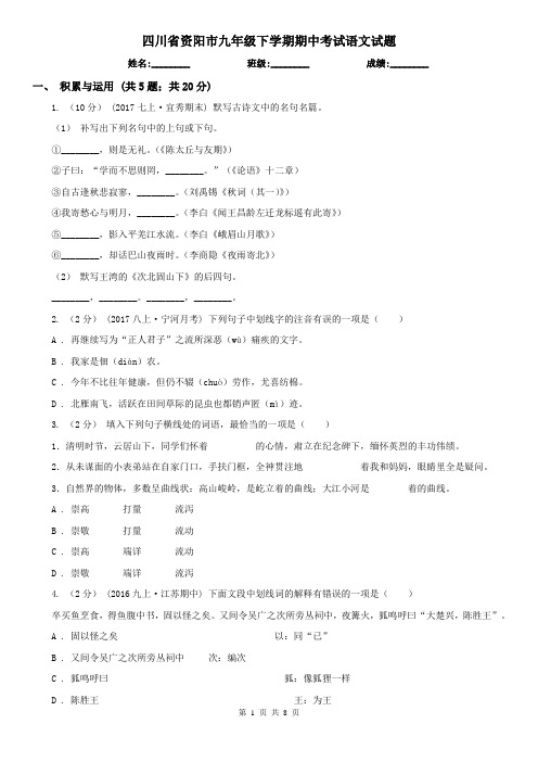 四川省资阳市九年级下学期期中考试语文试题