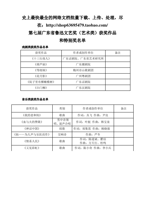 第七届广东省鲁迅文艺奖(艺术类)获奖作品