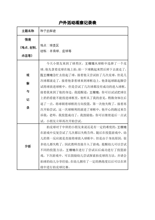 大班区域游戏观察记录表