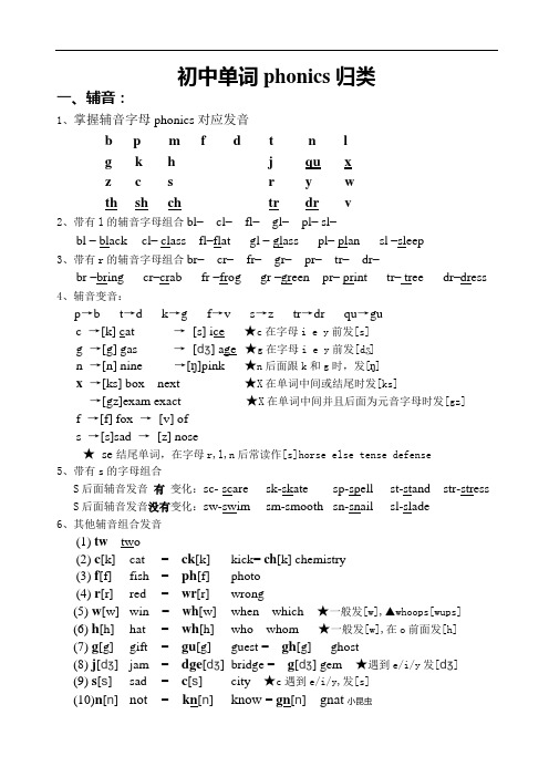 初中单词phonics归类((全册)总表)