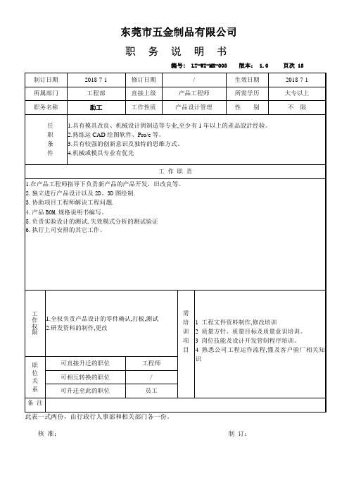13 助工职务说明书职责说明书