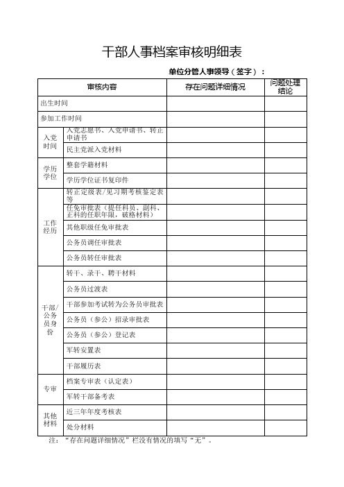 干部人事档案审核明细表