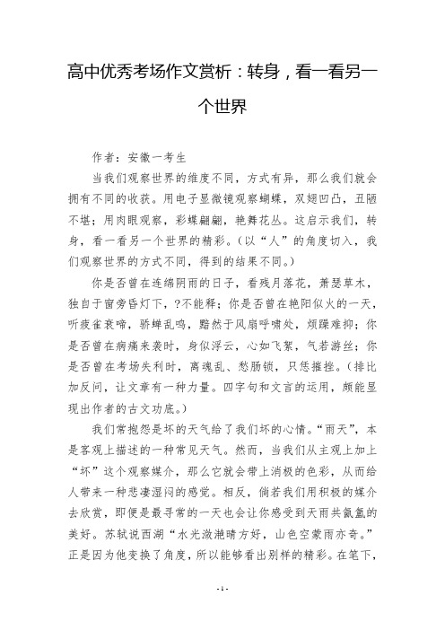 高中优秀考场作文赏析：转身,看一看另一个世界