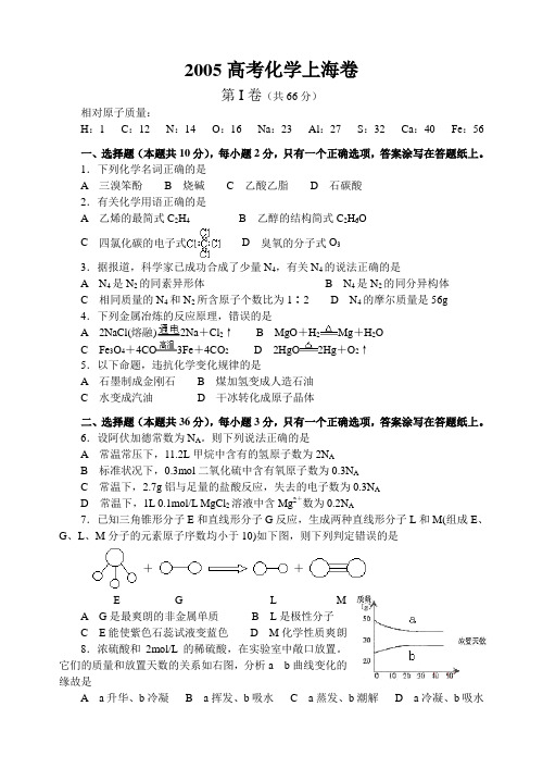 2005高考化学上海卷