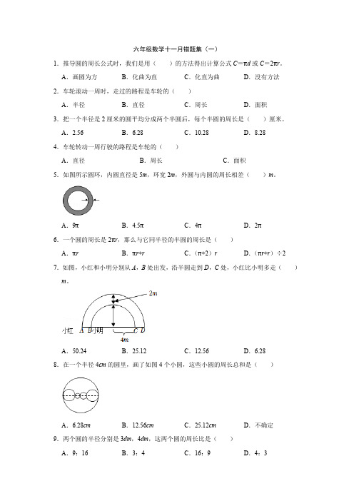 小学六年级数学上册十一月易错题集1