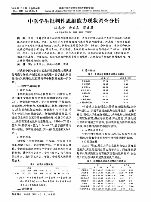 中医学生批判性思维能力现状调查分析