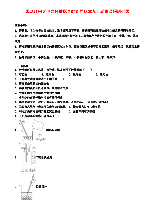 黑龙江省大兴安岭地区2020届化学九上期末调研测试题