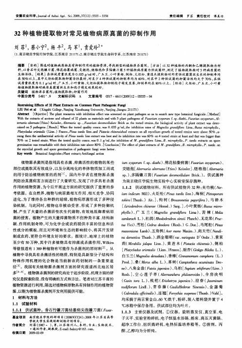 32种植物提取物对常见植物病原真菌的抑制作用