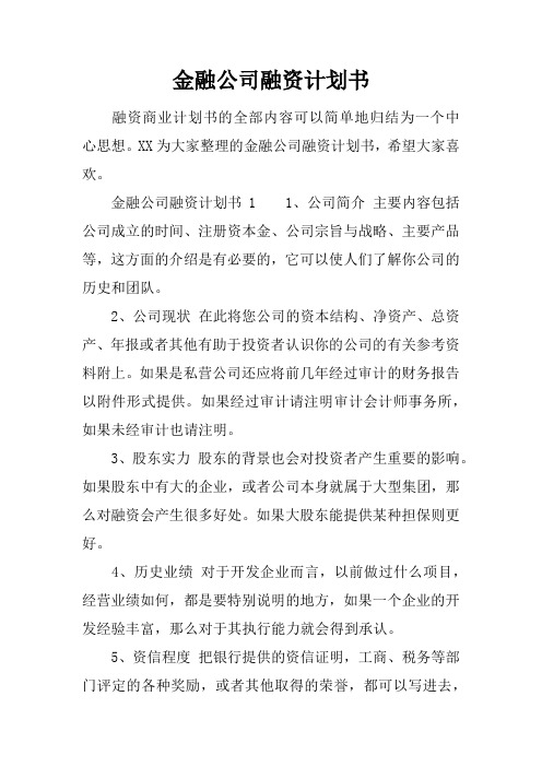 金融公司融资计划书