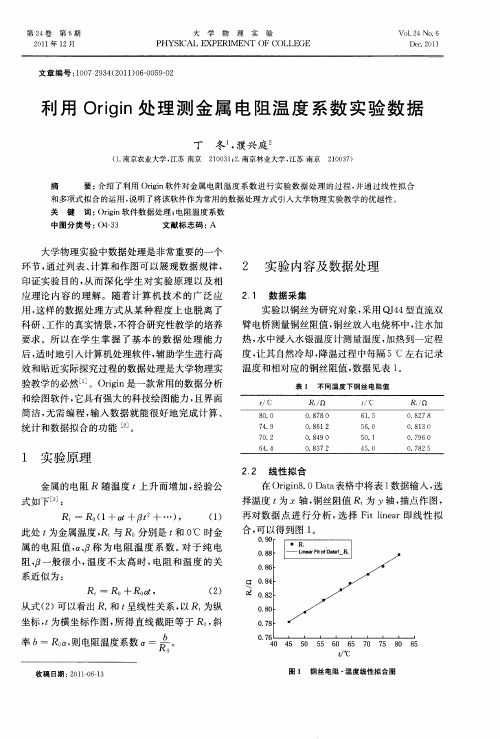 利用Origin处理测金属电阻温度系数实验数据