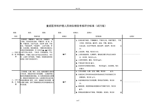 重症医学科护理人员岗位绩效考核评分标准(试行版)