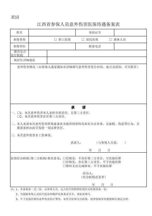 江西省参保人员意外伤害医保待遇备案表