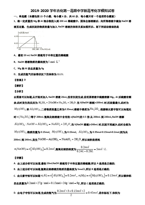 2019-2020学年吉化第一高级中学新高考化学模拟试卷含解析