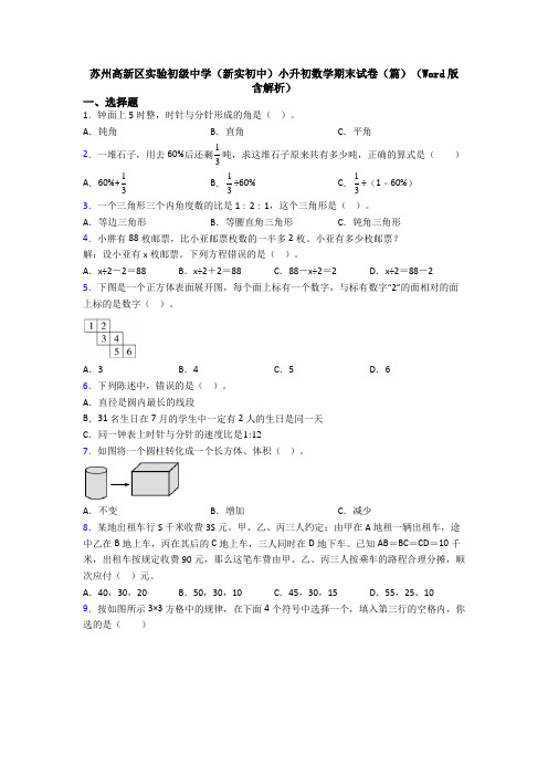 苏州高新区实验初级中学（新实初中）小升初数学期末试卷（篇）（Word版 含解析） (3)