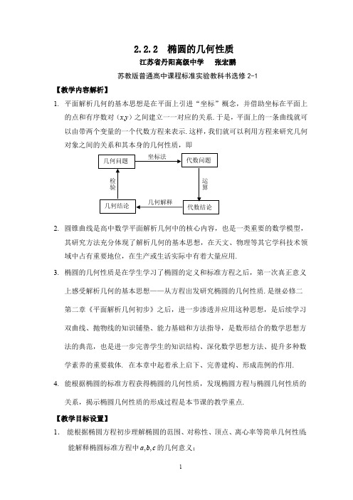 椭圆的几何性质  教案(教学设计)  【第九届全国高中青年数学教师优秀课展示与培训活动】