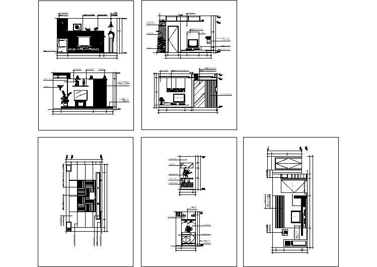 家居装修cad立面施工大样图电视墙立面图
