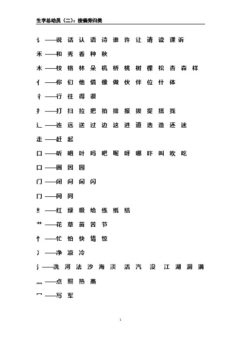 生字总动员(二)(偏旁归类)