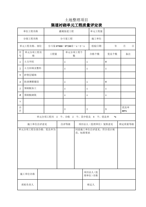 渠道衬砌单元工程质量评定表