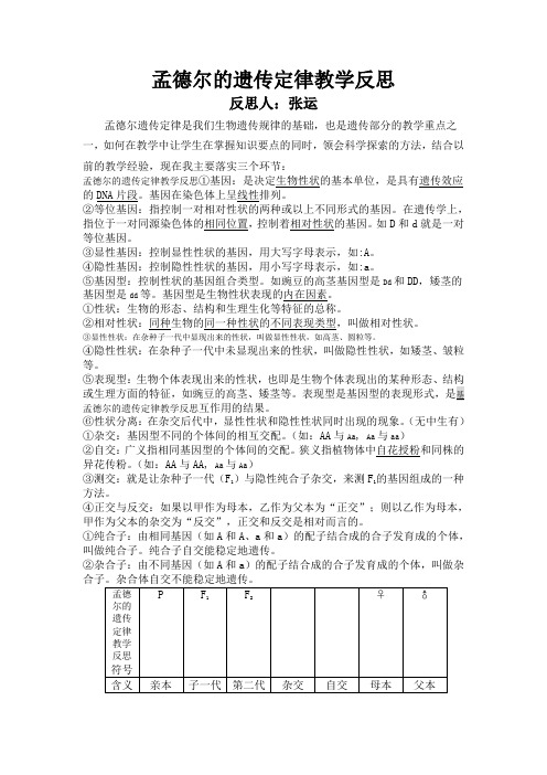 孟德尔的遗传定律教学反思