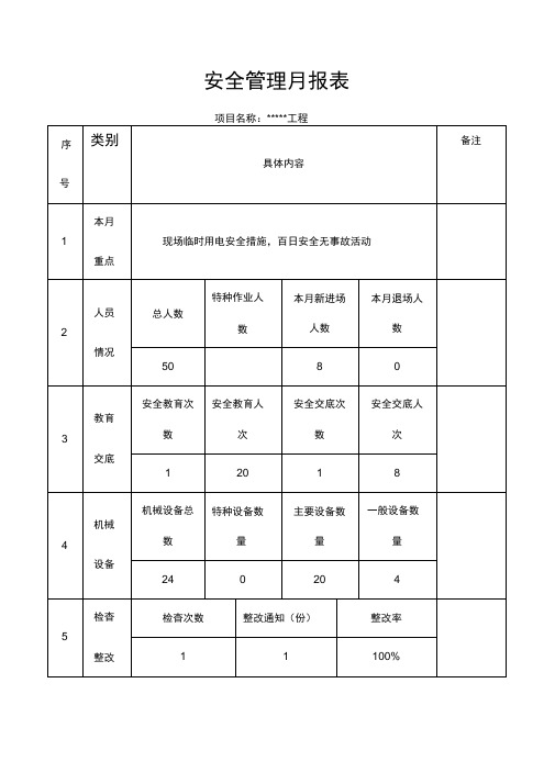 安全管理月报表