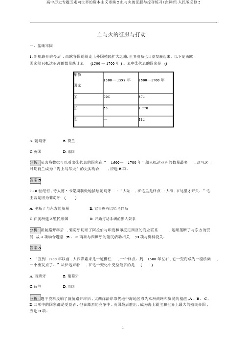 高中历史专题五走向世界的资本主义市场2血与火的征服与掠夺练习(含解析)人民版必修2