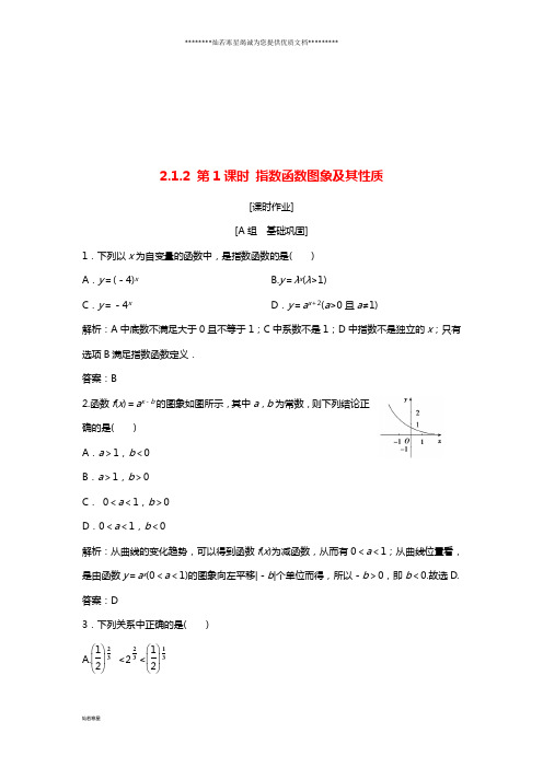 高中数学第二章2.1指数函数2.1.2第1课时指数函数图象及其性质优化练习新人教A版必修1