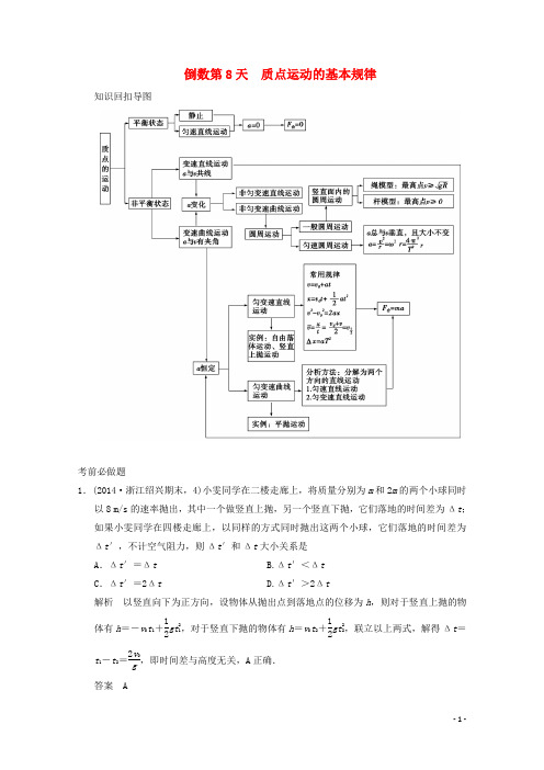 高考物理二轮复习 倒数10天练 倒数第8天 质点运动的基