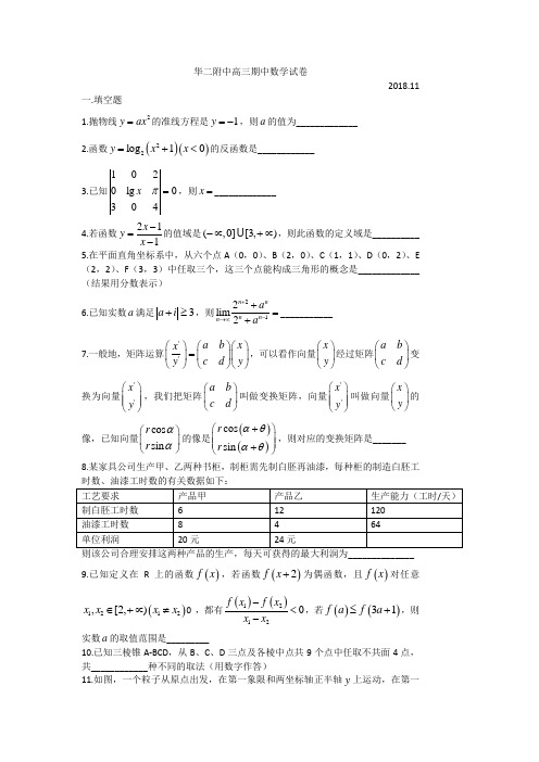 2018-2019学年华二附中高三期中考