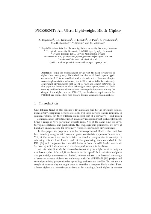 PRESENT An Ultra-Lightweight Block Cipher