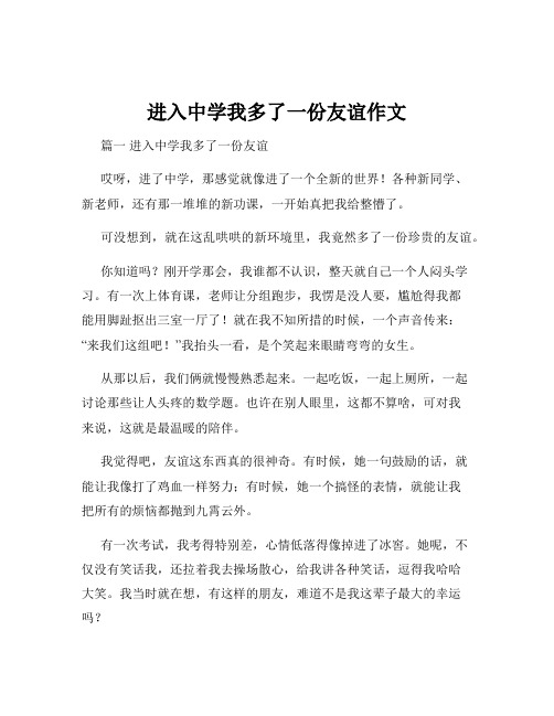 进入中学我多了一份友谊作文