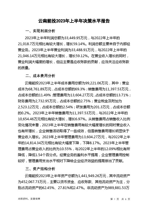 002053云南能投2023年上半年决策水平分析报告